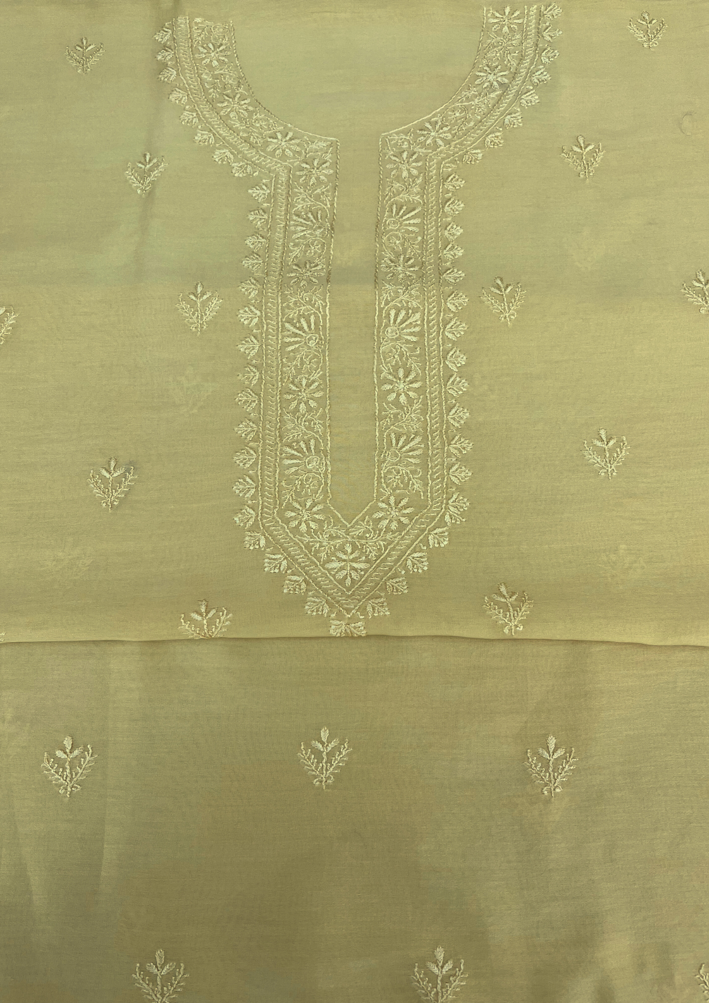 Chanderi Chikankari Unstitched Mens Kurta - Lime Yellow