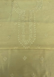 Chanderi Chikankari Unstitched Mens Kurta - Lime Yellow