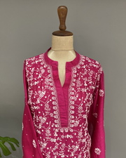 Chanderi Chikankari Co ord Set - Fuchsia Pink