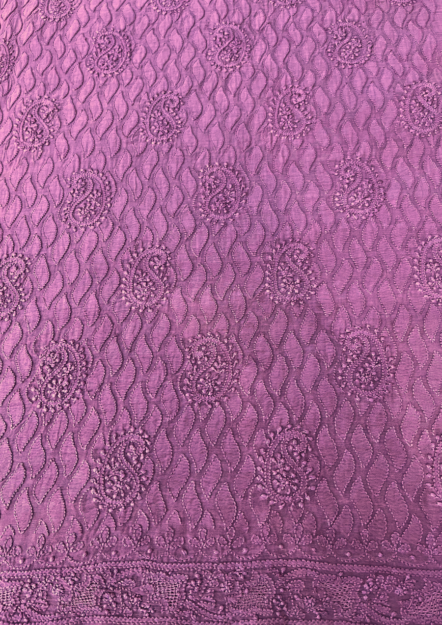 Chanderi Chikankari Unstitch Mens Kurta  - Mauve
