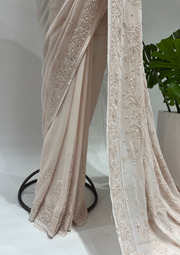Viscose Chikankari Saree - Latte