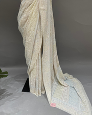 Pure Georgette Chikankari Saree - Multicolour