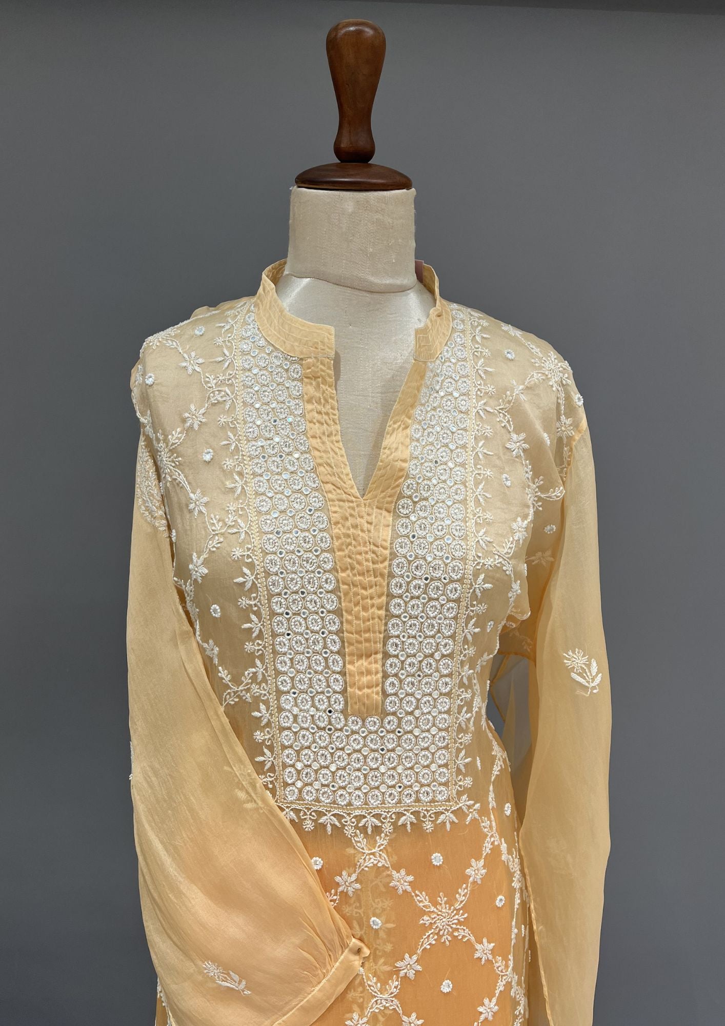 Organza Chikankari Semistitch Co-ord Set - Candlelight Orange