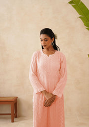 Georgette Long Kurti - Ombre Rose Pink