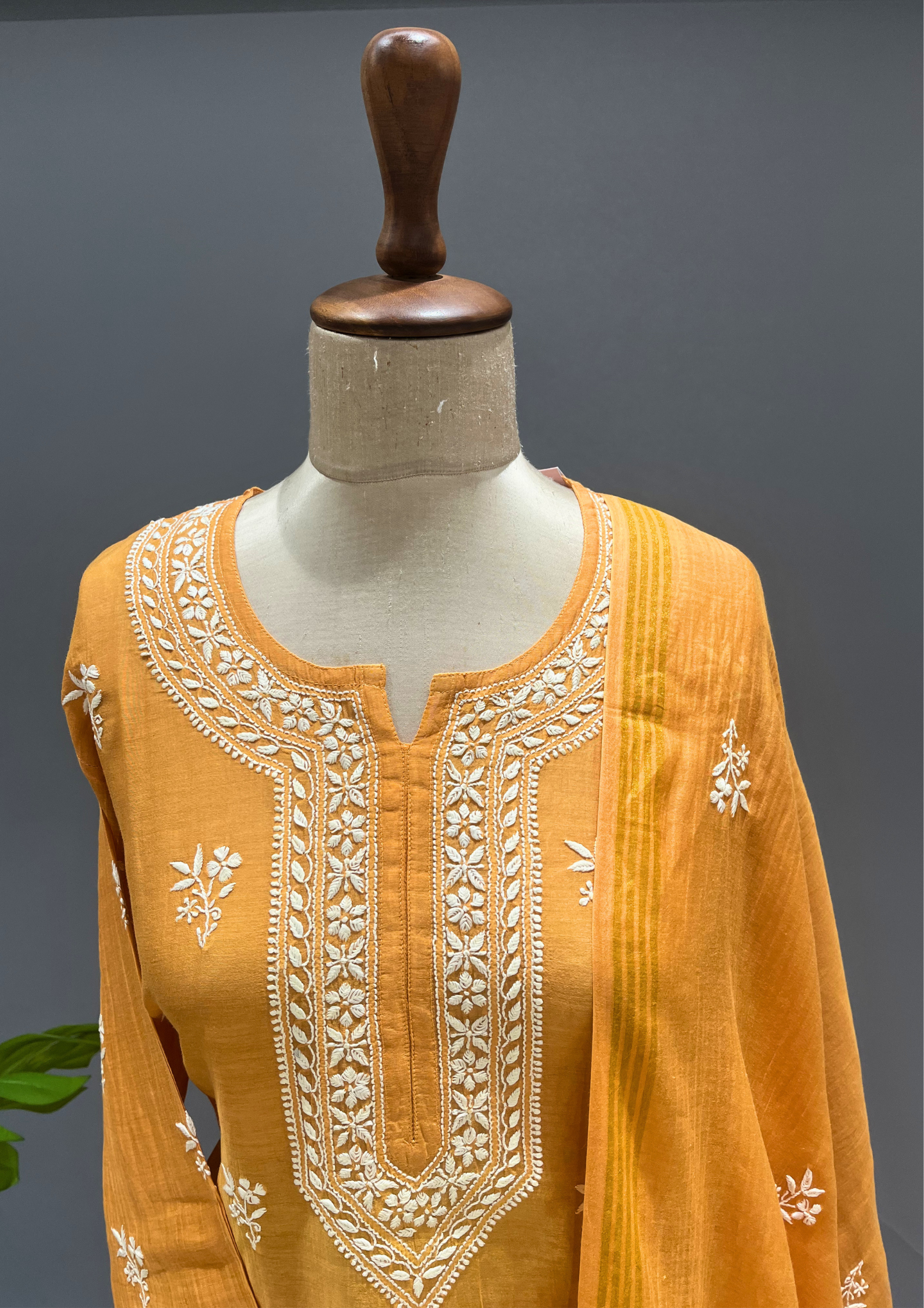 Chikankari Mul Chanderi Sharara Set - Sunset Orange