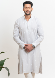 Cotton Chikankari Men's Kurta - Grey