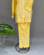 Maheshwari Chanderi Chikankari Co ord set - Sunflower Yellow