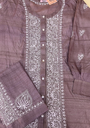 Chikankari Semistitched Tusser Silk Co-ord Set - Violet