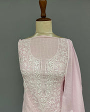 Mul Chanderi Chikankari Unstitched 2pc Suit - Blush Pink