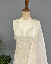 Chikankari Organza Unstitched Suit - Peach