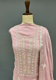 Tissue Chikankari Unstitch 2pc Suit - Mauvish Pink