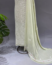 Pure Georgette Chikankari Unstitched 2pc Suit - Mint Green