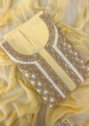 Cotton Chikankari Unstitched Suit - Yellow