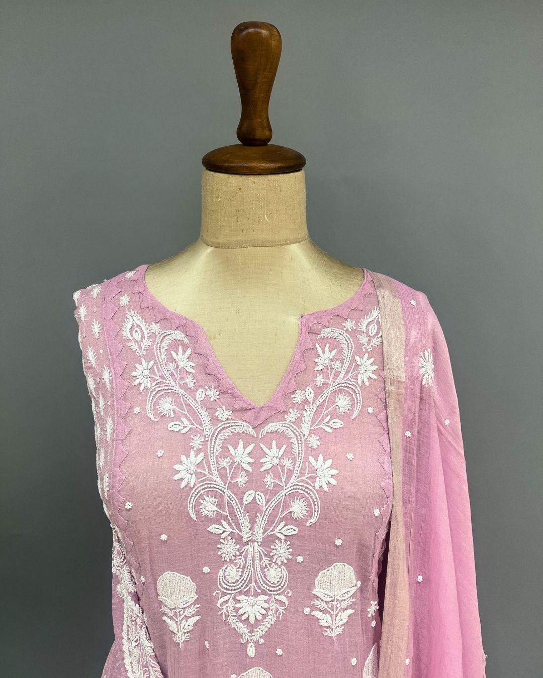 Tissue Chikankari Unstitch 2pc Suit - Mauve Pink