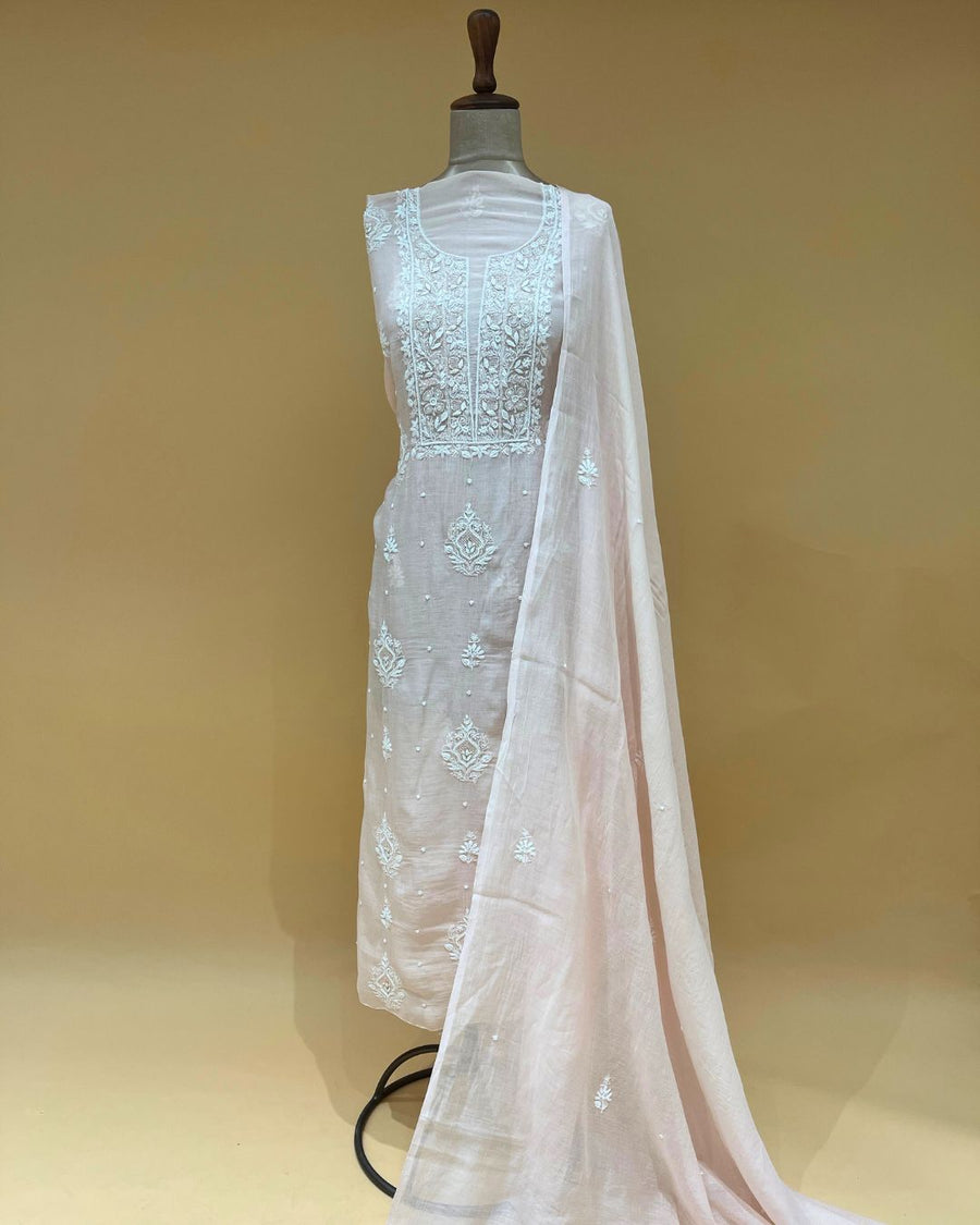 Mul Chikankari Unstitched 2pc Suit - Nude Peach