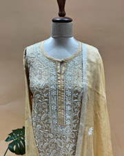 Chikankari Semistitched Tissue Straight Suit Set - Deep Champagne