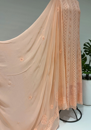 Viscose Chikankari Semistitched Anarkali - Peach