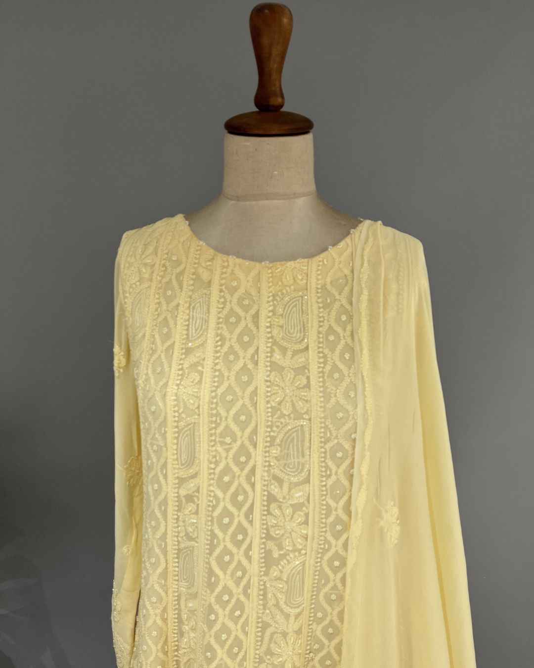 Vescose Georgette Chikankari stitch Anarkali - Dandellion Yellow