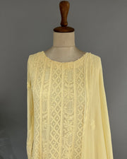 Vescose Georgette Chikankari stitch Anarkali - Dandellion Yellow