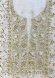 Chikankari Mul Chanderi Unstitched 2Pc Suit - White and Beige