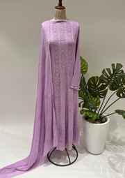 Viscose Chikankari Semistitched Anarkali - Lilac