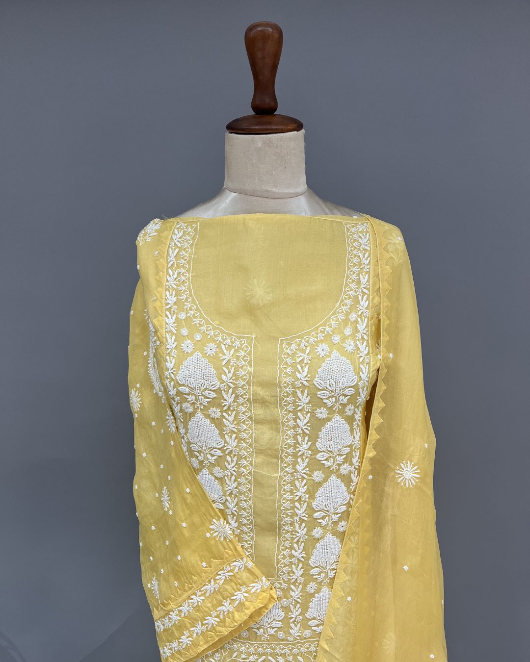 Organza Chikankari Unstitch 2pc Suit - Corn Yellow