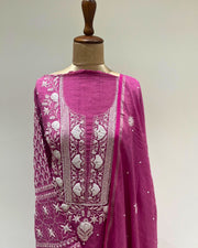 Tissue Chikankari Unstitched Anarkali - Mulberry Pink