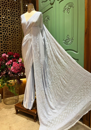 Chikankari Vescose Saree - Ice Blue