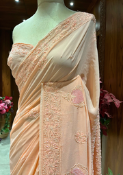 Chikankari Viscose Saree - Peach