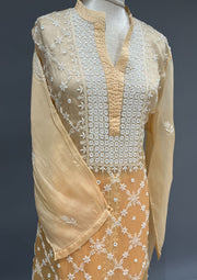 Organza Chikankari Semistitch Co-ord Set - Candlelight Orange