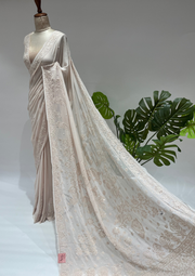 Viscose Chikankari Saree - Latte