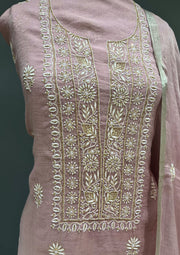 Tissue Chikankari Unstitch 2pc Suit - Mauvish Pink