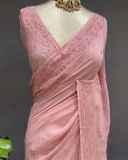 Viscose Chikankari Saree - Rose Gold