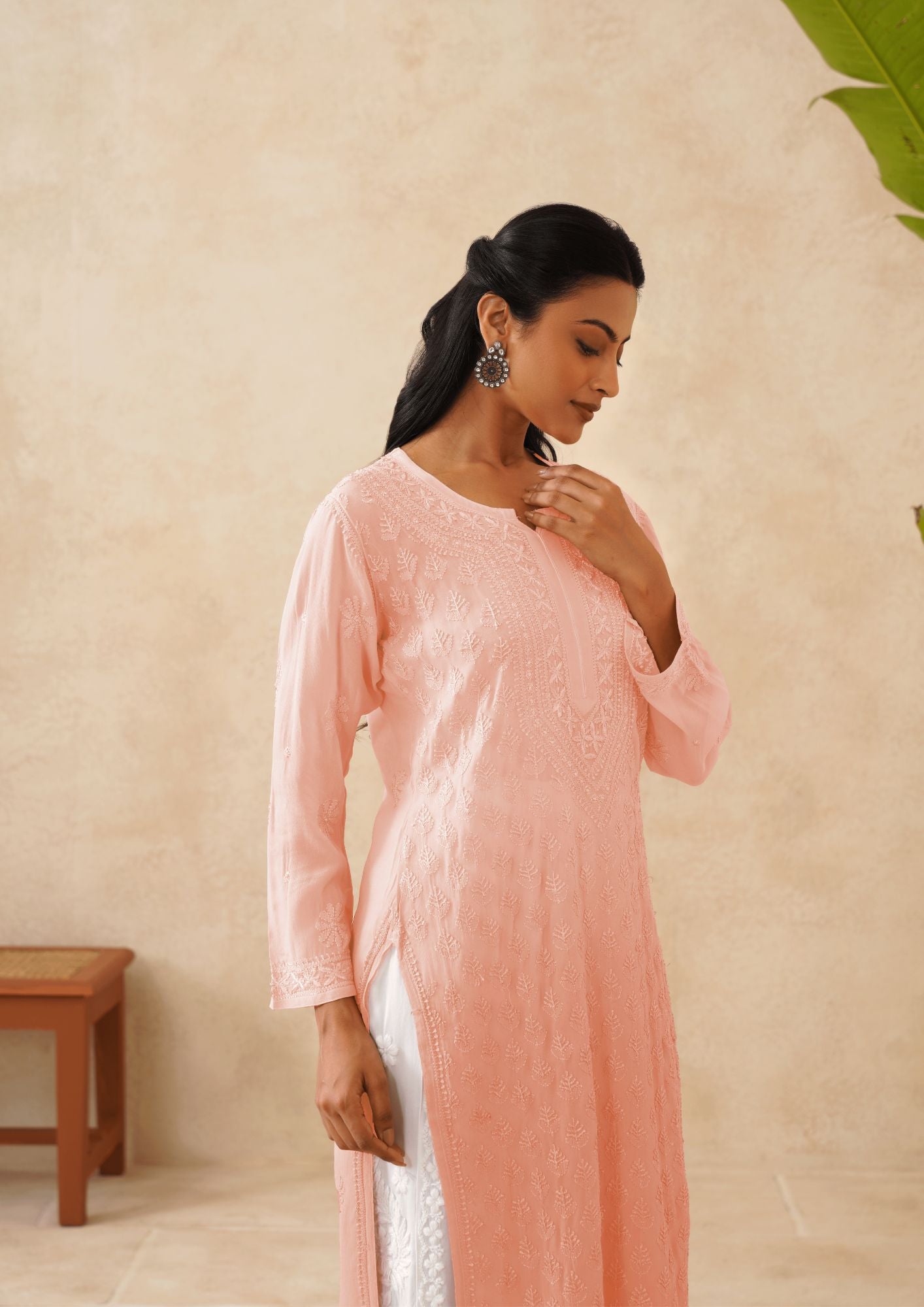 Georgette Long Kurti - Ombre Rose Pink