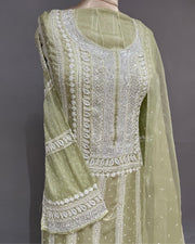 Organza Chikankari Unstitch 2pc Anarkari - Sage Green Ombre