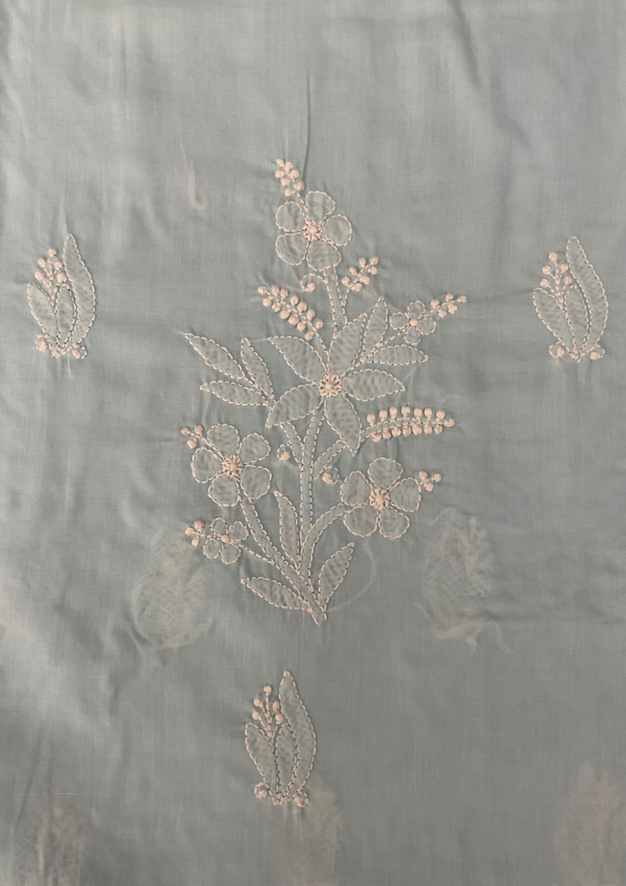 Cotton Chikankari Unstitched Suit - Powder Blue