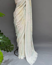 Pure Georgette Chikankari Saree - Ivory & Multicolour