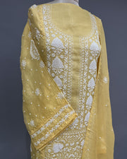 Organza Chikankari Unstitch 2pc Suit - Corn Yellow