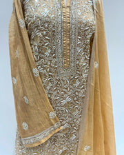 Tissue Chikankari Unstitched 2pc Suit - Warm Honey