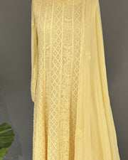 Vescose Georgette Chikankari stitch Anarkali - Dandellion Yellow
