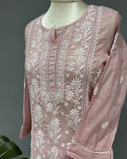 Chanderi Chikankari Co-ord Set - Rose Pink