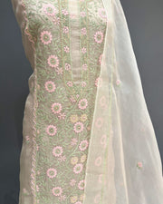 Chikankari Organza Unstitched Suit - Peach