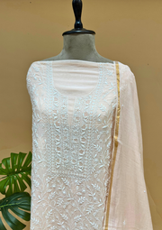 Chikankari Mul Chanderi Unstitched 2pc Suit - Peach Dust