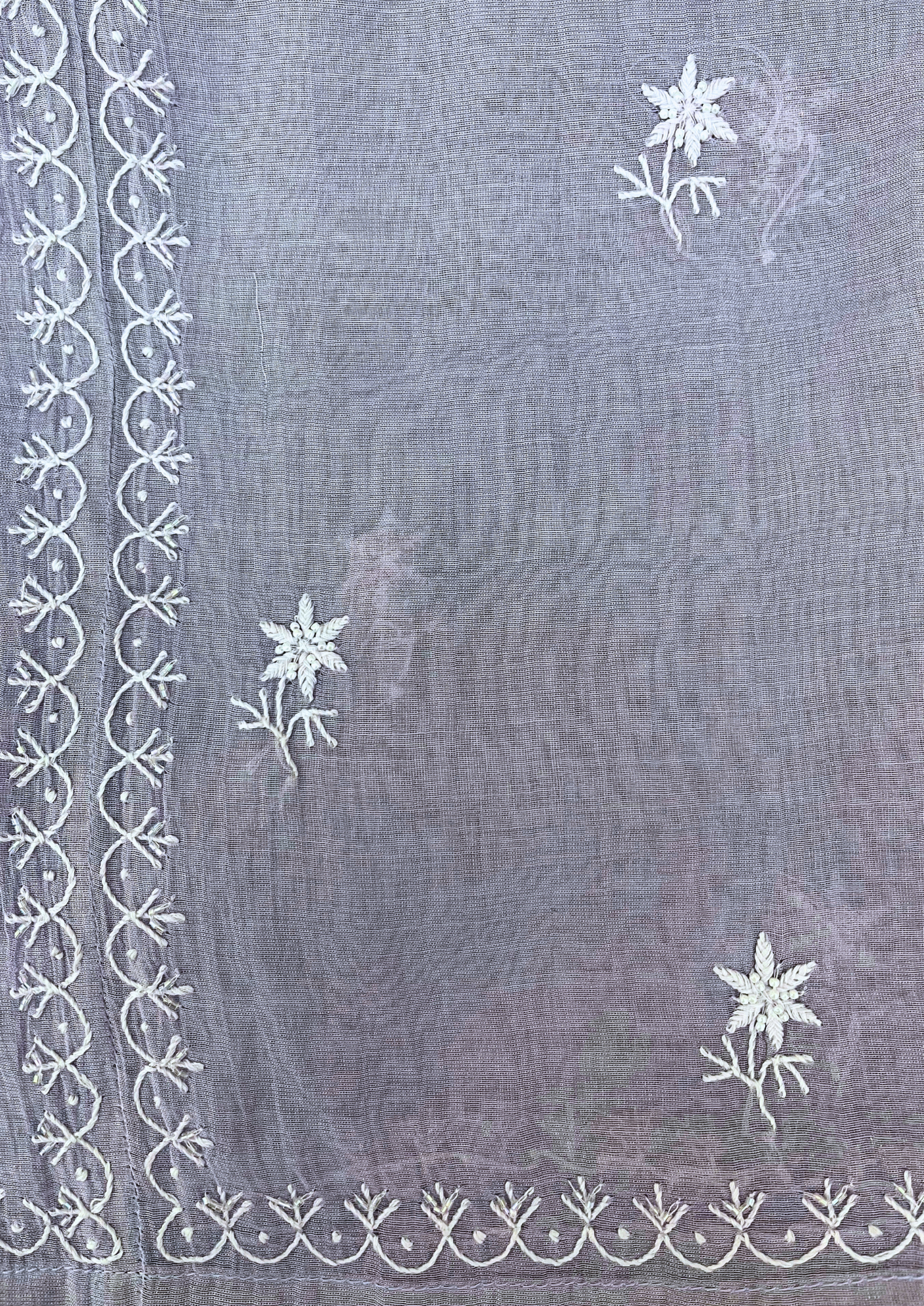Chikankari Semistitched Tissue Co-ord Set - Silver Grey