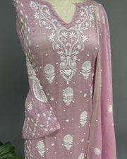 Tissue Chikankari Unstitch 2pc Suit - Mauve Pink