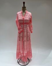 Georgette Anarkali Chikankari Kurta- Coral Pink