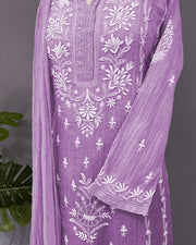 Mul Chander Chikankari 3 pc Suit - Amethyst Purple