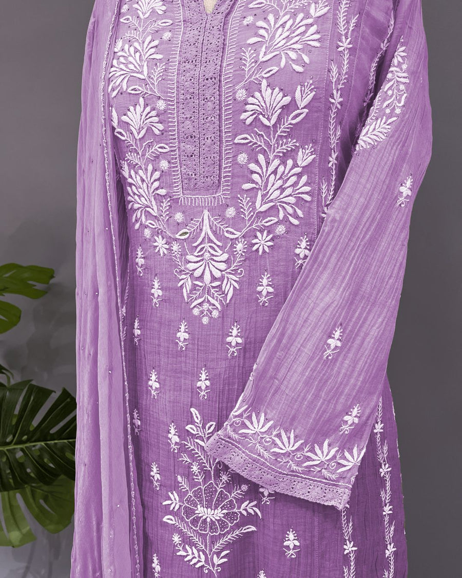 Mul Chander Chikankari 3 pc Suit - Amethyst Purple
