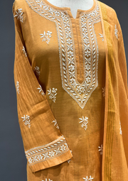 Chikankari Mul Chanderi Sharara Set - Sunset Orange