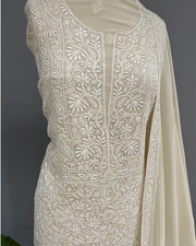 Pure Georgette Chikankari Unstitched 2pc Suit - Soft Beige